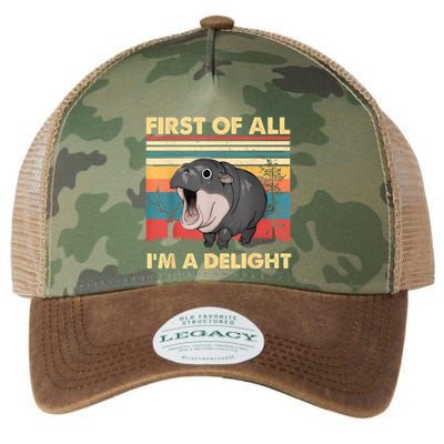 Vintage First Of All IM A Delight Moo Deng Baby Pygmy Hippo Legacy Tie Dye Trucker Hat