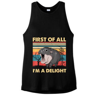 Vintage First Of All IM A Delight Moo Deng Baby Pygmy Hippo Ladies PosiCharge Tri-Blend Wicking Tank