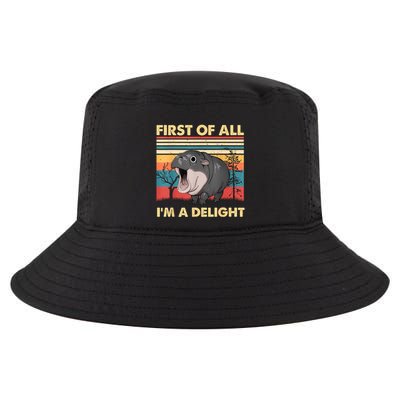 Vintage First Of All IM A Delight Moo Deng Baby Pygmy Hippo Cool Comfort Performance Bucket Hat