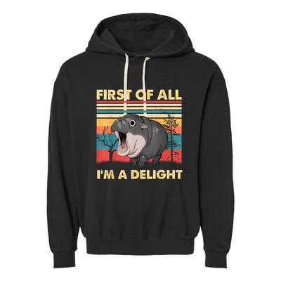 Vintage First Of All IM A Delight Moo Deng Baby Pygmy Hippo Garment-Dyed Fleece Hoodie
