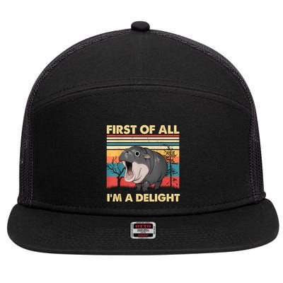 Vintage First Of All IM A Delight Moo Deng Baby Pygmy Hippo 7 Panel Mesh Trucker Snapback Hat
