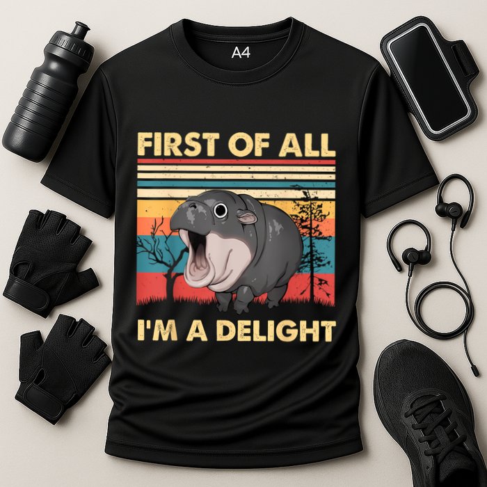 Vintage First Of All IM A Delight Moo Deng Baby Pygmy Hippo Performance Shirt