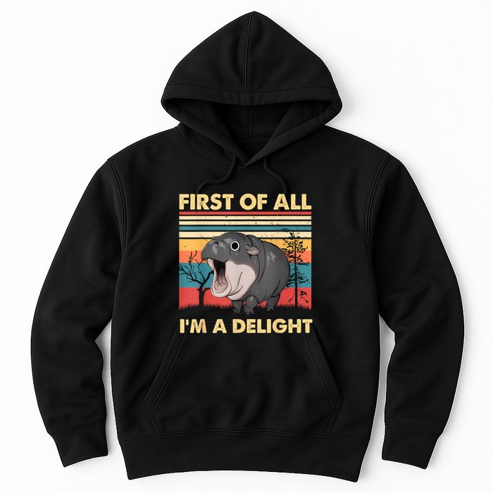 Vintage First Of All IM A Delight Moo Deng Baby Pygmy Hippo Hoodie