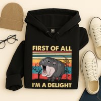 Vintage First Of All IM A Delight Moo Deng Baby Pygmy Hippo Hoodie