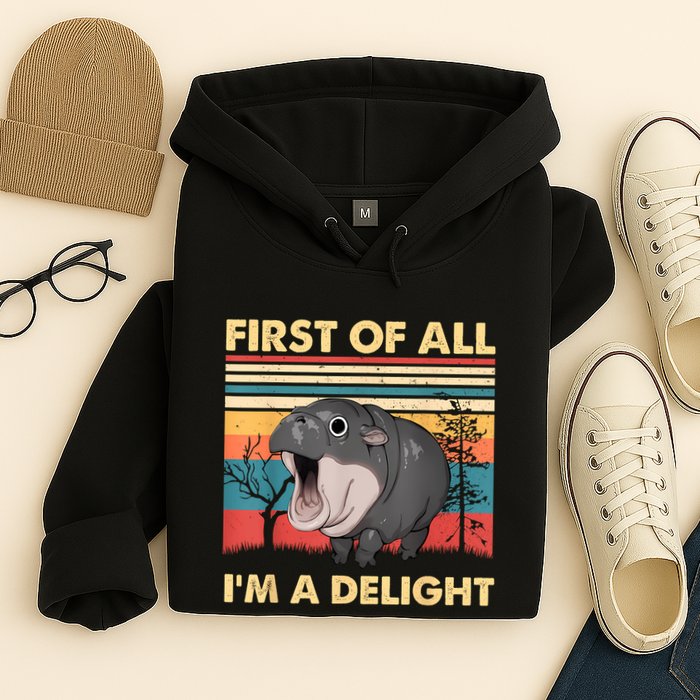 Vintage First Of All IM A Delight Moo Deng Baby Pygmy Hippo Hoodie