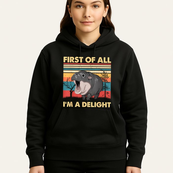 Vintage First Of All IM A Delight Moo Deng Baby Pygmy Hippo Hoodie