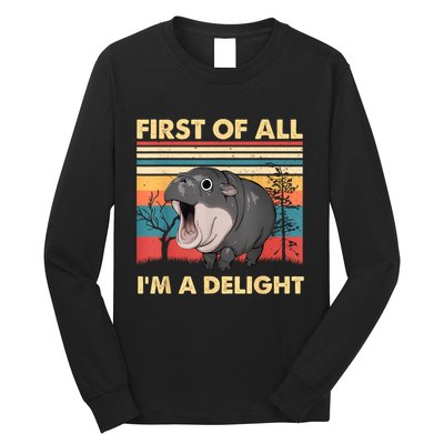 Vintage First Of All IM A Delight Moo Deng Baby Pygmy Hippo Long Sleeve Shirt