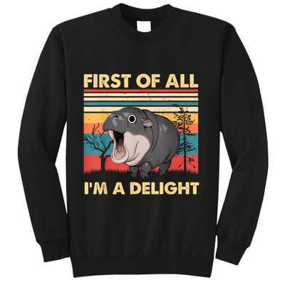 Vintage First Of All IM A Delight Moo Deng Baby Pygmy Hippo Sweatshirt