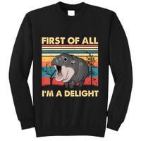 Vintage First Of All IM A Delight Moo Deng Baby Pygmy Hippo Sweatshirt