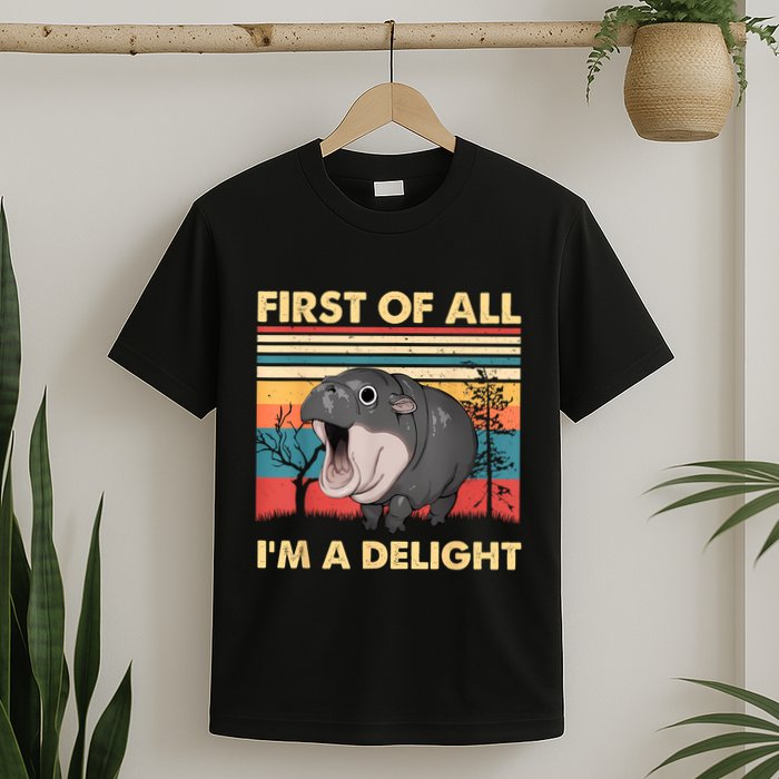 Vintage First Of All IM A Delight Moo Deng Baby Pygmy Hippo T-Shirt