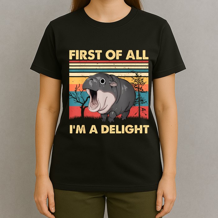 Vintage First Of All IM A Delight Moo Deng Baby Pygmy Hippo T-Shirt