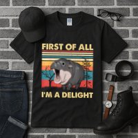 Vintage First Of All IM A Delight Moo Deng Baby Pygmy Hippo Tall T-Shirt