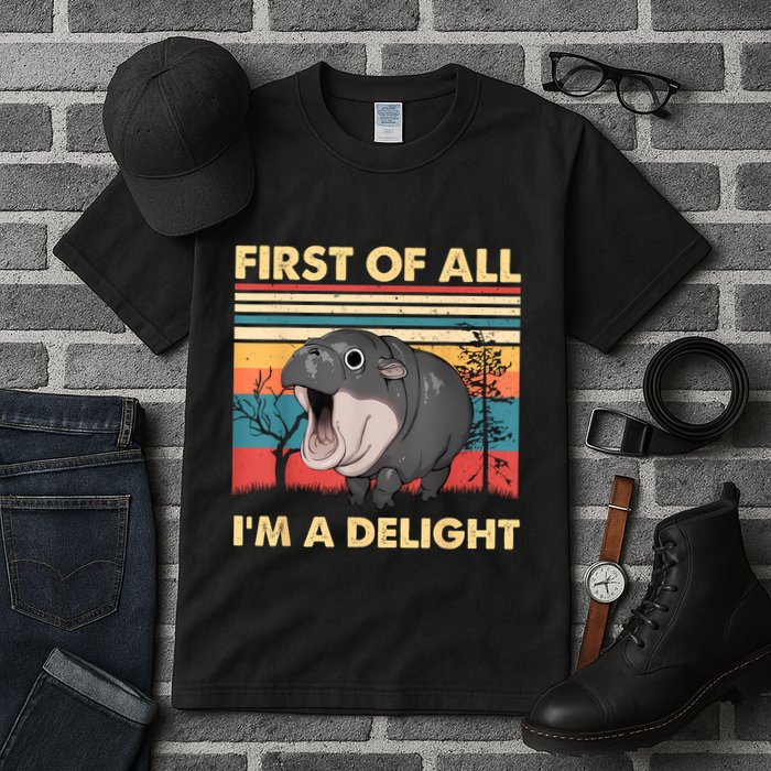 Vintage First Of All IM A Delight Moo Deng Baby Pygmy Hippo Tall T-Shirt