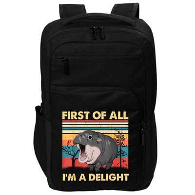 Vintage First Of All IM A Delight Moo Deng Baby Pygmy Hippo Impact Tech Backpack