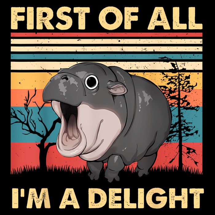 Vintage First Of All IM A Delight Moo Deng Baby Pygmy Hippo Daily Commute Backpack