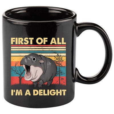 Vintage First Of All IM A Delight Moo Deng Baby Pygmy Hippo 11oz C Handle Ceramic Mug