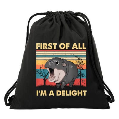 Vintage First Of All IM A Delight Moo Deng Baby Pygmy Hippo Drawstring Bag