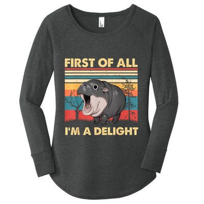 Vintage First Of All IM A Delight Moo Deng Baby Pygmy Hippo Women's Perfect Tri Tunic Long Sleeve Shirt