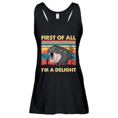 Vintage First Of All IM A Delight Moo Deng Baby Pygmy Hippo Ladies Essential Flowy Tank