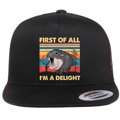 Vintage First Of All IM A Delight Moo Deng Baby Pygmy Hippo Flatbill Hat