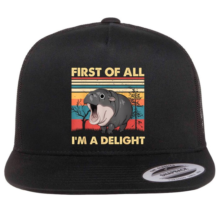 Vintage First Of All IM A Delight Moo Deng Baby Pygmy Hippo Flatbill Hat