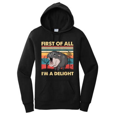 Vintage First Of All IM A Delight Moo Deng Baby Pygmy Hippo Women's Pullover Hoodie