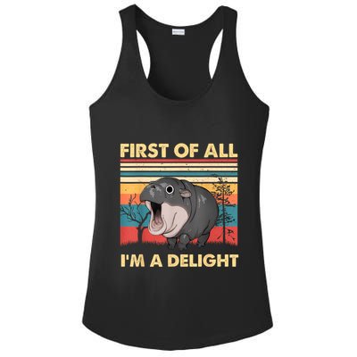 Vintage First Of All IM A Delight Moo Deng Baby Pygmy Hippo Ladies PosiCharge Competitor Racerback Tank