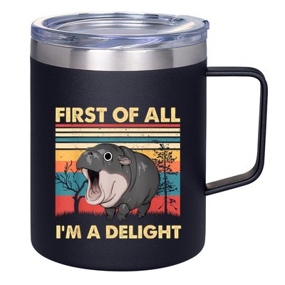 Vintage First Of All IM A Delight Moo Deng Baby Pygmy Hippo 12oz Stainless Steel Coffee Mug