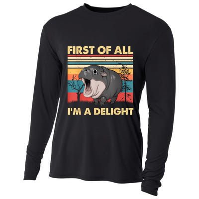 Vintage First Of All IM A Delight Moo Deng Baby Pygmy Hippo Cooling Performance Long Sleeve Crew