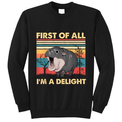 Vintage First Of All IM A Delight Moo Deng Baby Pygmy Hippo Tall Sweatshirt