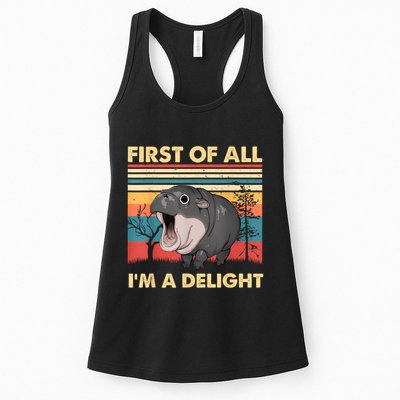 Vintage First Of All IM A Delight Moo Deng Baby Pygmy Hippo Womens Tank Top