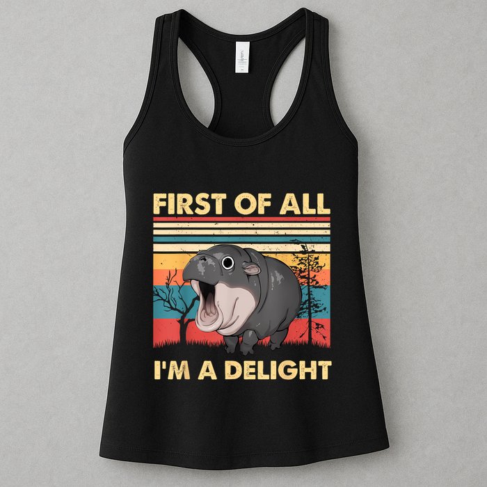Vintage First Of All IM A Delight Moo Deng Baby Pygmy Hippo Womens Tank Top
