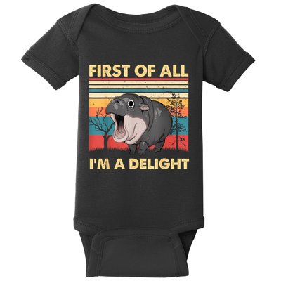 Vintage First Of All IM A Delight Moo Deng Baby Pygmy Hippo Baby Bodysuit