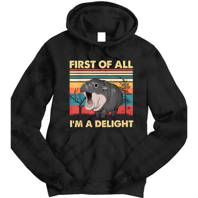 Vintage First Of All IM A Delight Moo Deng Baby Pygmy Hippo Tie Dye Hoodie