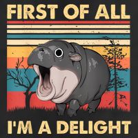 Vintage First Of All IM A Delight Moo Deng Baby Pygmy Hippo Trucker Hat