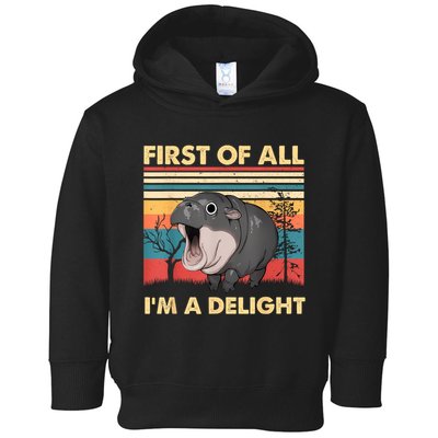 Vintage First Of All IM A Delight Moo Deng Baby Pygmy Hippo Toddler Hoodie