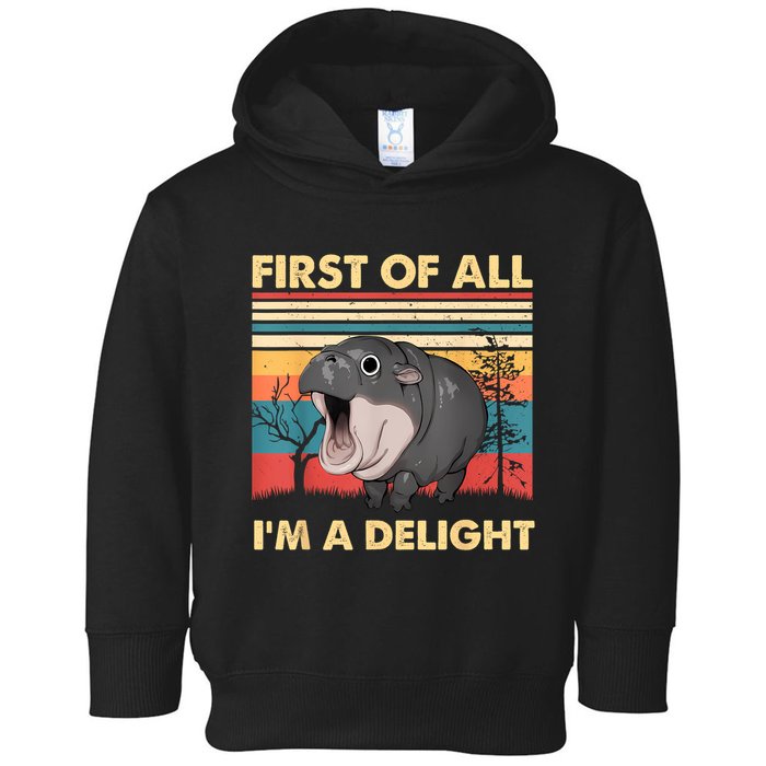 Vintage First Of All IM A Delight Moo Deng Baby Pygmy Hippo Toddler Hoodie