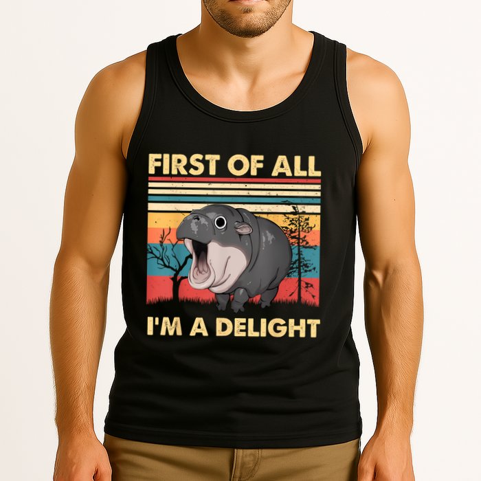 Vintage First Of All IM A Delight Moo Deng Baby Pygmy Hippo Tank Top