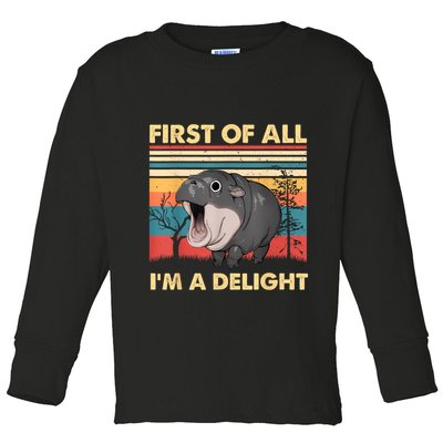 Vintage First Of All IM A Delight Moo Deng Baby Pygmy Hippo Toddler Long Sleeve Shirt