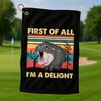 Vintage First Of All IM A Delight Moo Deng Baby Pygmy Hippo Golf Towel