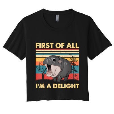 Vintage First Of All IM A Delight Moo Deng Baby Pygmy Hippo Crop Top