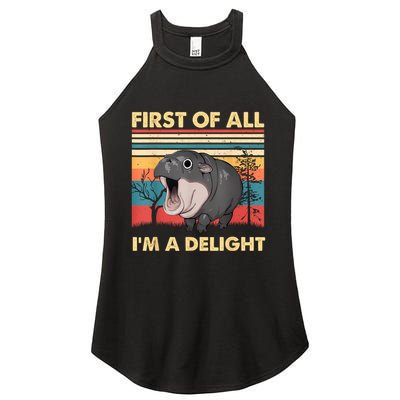 Vintage First Of All IM A Delight Moo Deng Baby Pygmy Hippo Women's Perfect Tri Rocker Tank