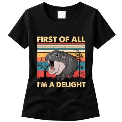 Vintage First Of All IM A Delight Moo Deng Baby Pygmy Hippo Womens T-Shirt