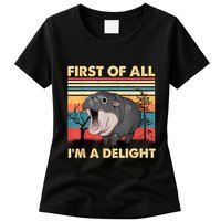 Vintage First Of All IM A Delight Moo Deng Baby Pygmy Hippo Womens T-Shirt