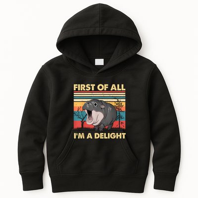 Vintage First Of All IM A Delight Moo Deng Baby Pygmy Hippo Kids Hoodie