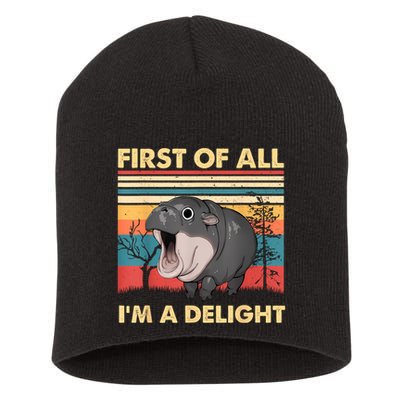 Vintage First Of All IM A Delight Moo Deng Baby Pygmy Hippo Short Acrylic Beanie