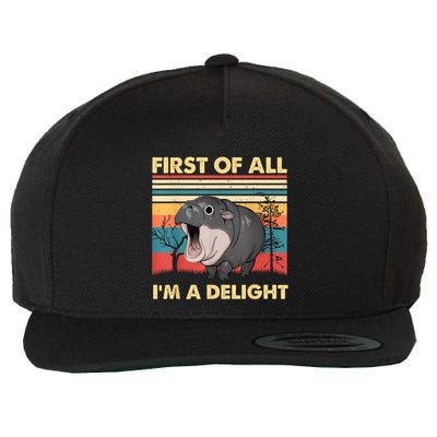 Vintage First Of All IM A Delight Moo Deng Baby Pygmy Hippo Wool Snapback Cap