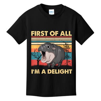 Vintage First Of All IM A Delight Moo Deng Baby Pygmy Hippo Kids T-Shirt