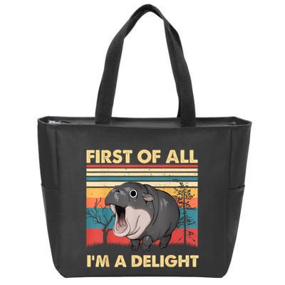 Vintage First Of All IM A Delight Moo Deng Baby Pygmy Hippo Zip Tote Bag