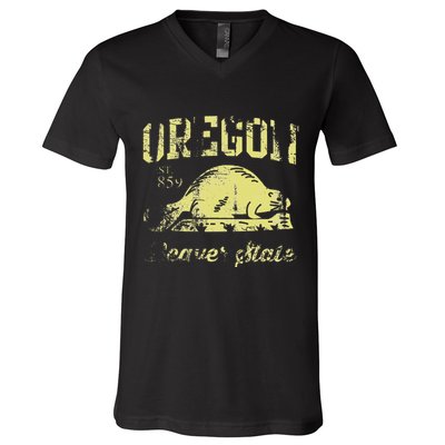 Vintage Fade Oregon Flag Beaver State Travel Men Women V-Neck T-Shirt